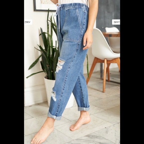 White Birch Straight Leg Denim Pants With Elastic Waist and Drawstring Size Med - Picture 15 of 15